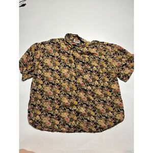 VTG 90s Floral Patchwork Collared Button Down Short Sleeve Top Casual Indie Sz L